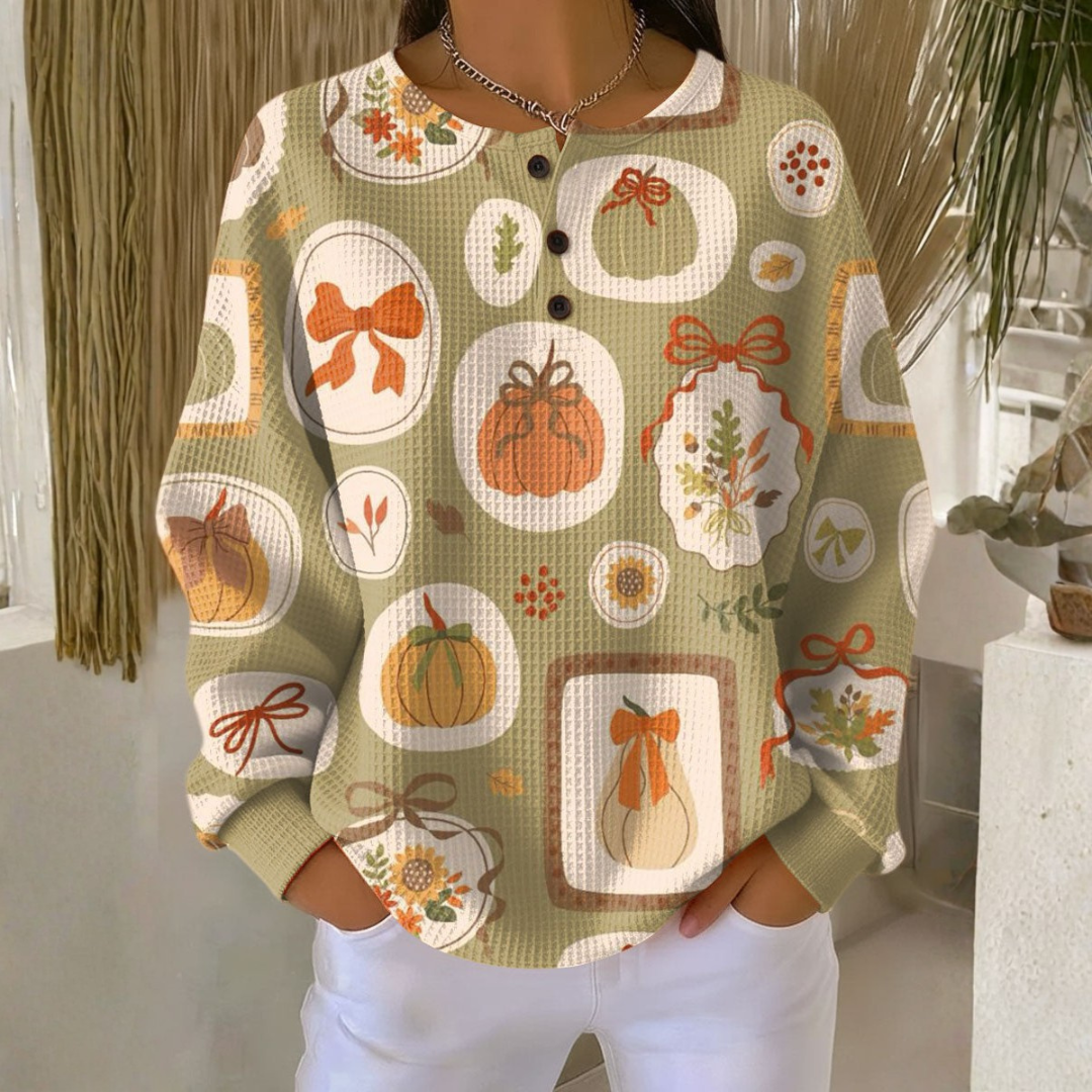 Raquel - Autumn Sweater with Bows and Pumpkins