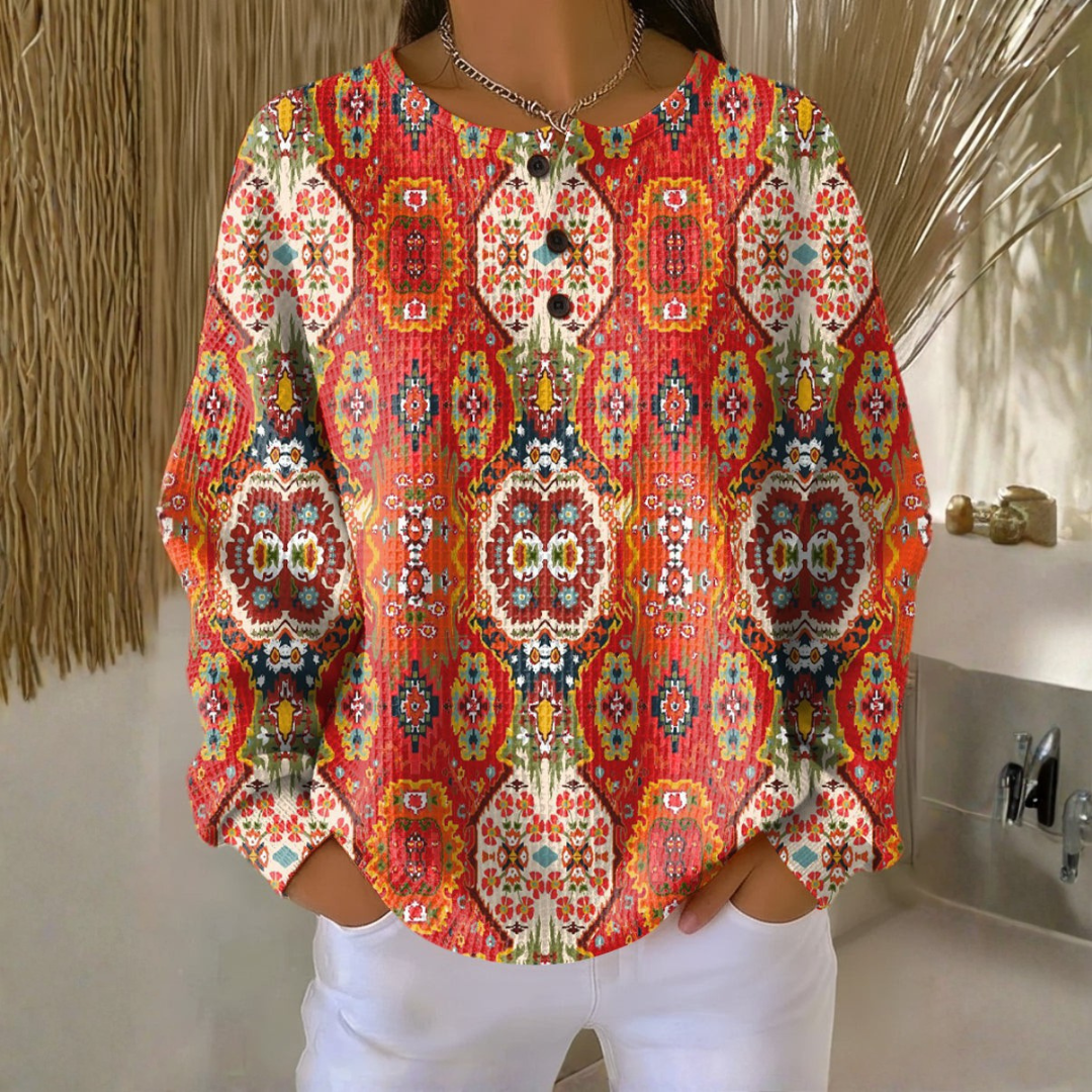 Ingrid - Sweater with Ethnic Floral Pattern
