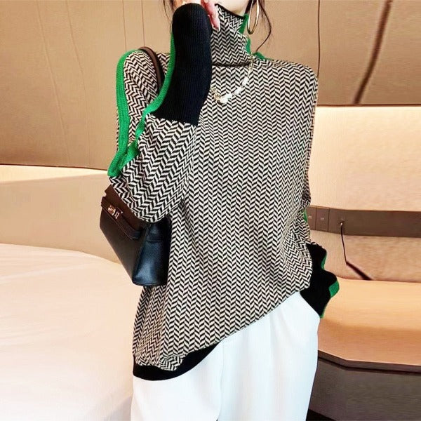 Lily - Herringbone Luxe Turtleneck