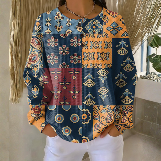 Ivy - Sweater with Ethnic Check Floral Print