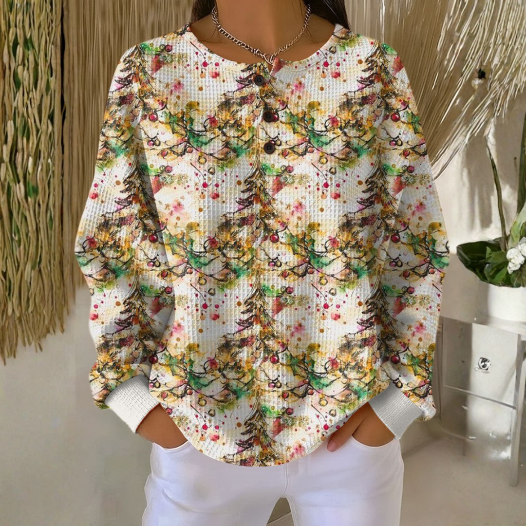 Melanie - Cozy Sweater with Christmas Tree Pattern