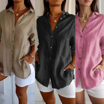 [Compre 1 e Leve 3] Camisa Ibiza™ em Linho de Algodão com Design Semi Plissado