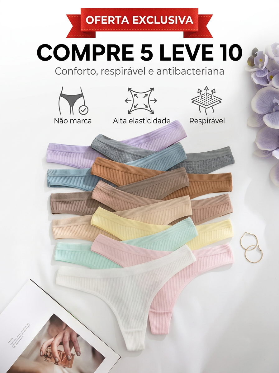 Kit 10 Calcinhas Femininas Antibacterianas Sem Costura