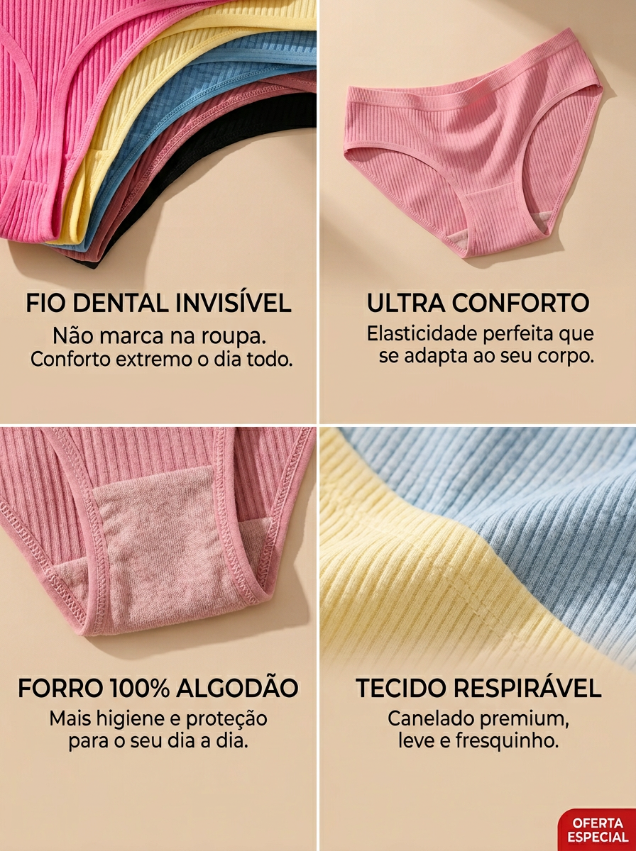 Kit 10 Calcinhas Femininas Antibacterianas Sem Costura