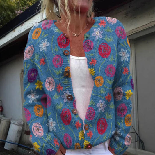 Tilda - Blue cardigan with floral print