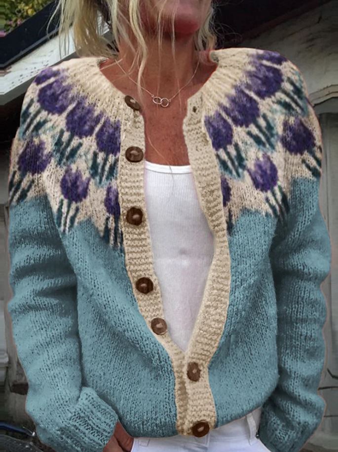 Keysha - Cardigan with Floral Pattern